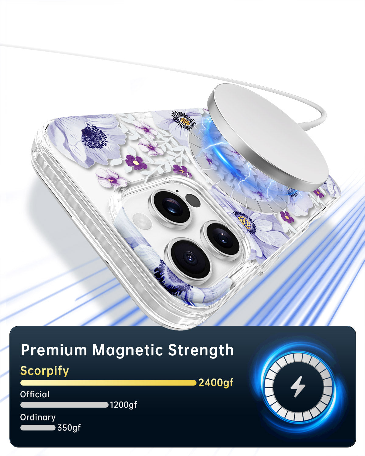 MagSafe-ready clear iPhone case with botanical art