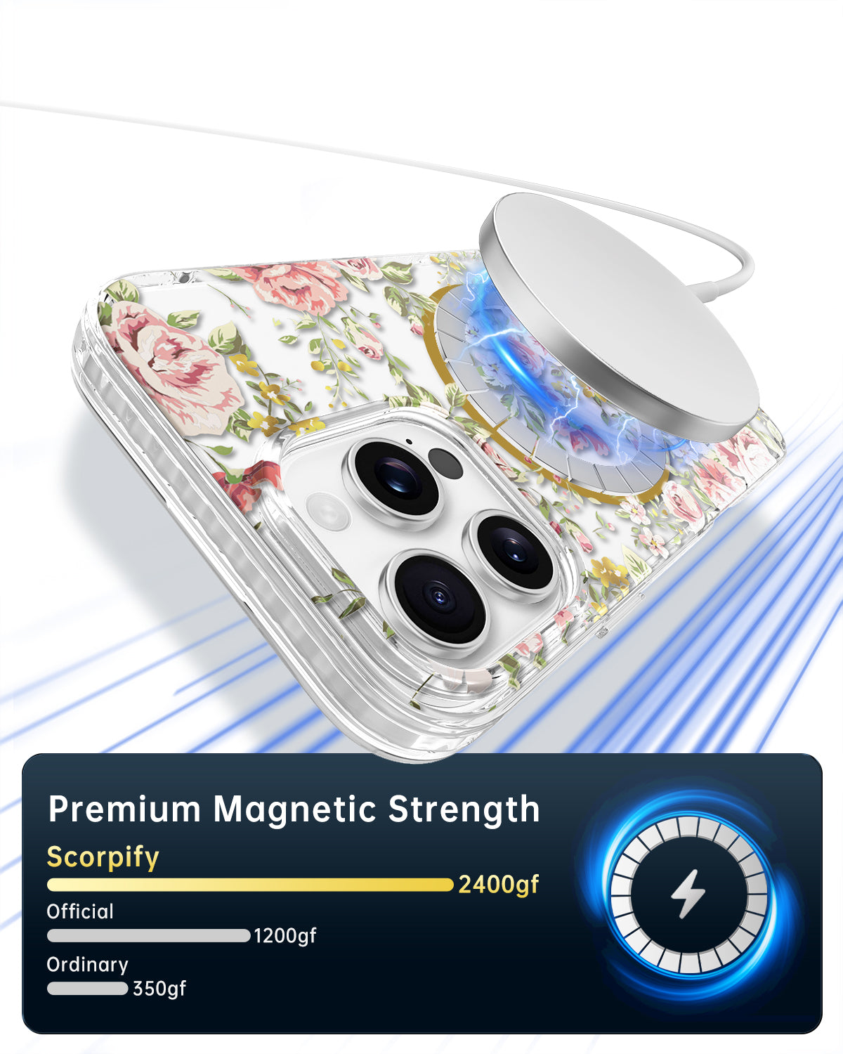 Trendy MagSafe Phone Case With Romantic Country Rose Print