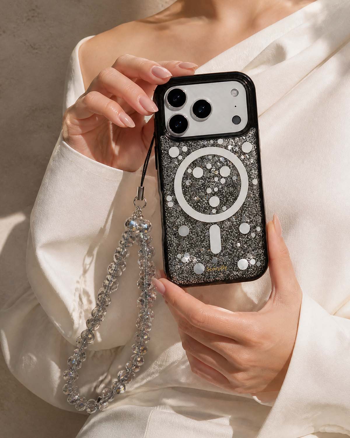 Midnight iphone charm with glossy teardrop accents