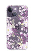 Floral phone case with purple and white flowers on a gray background