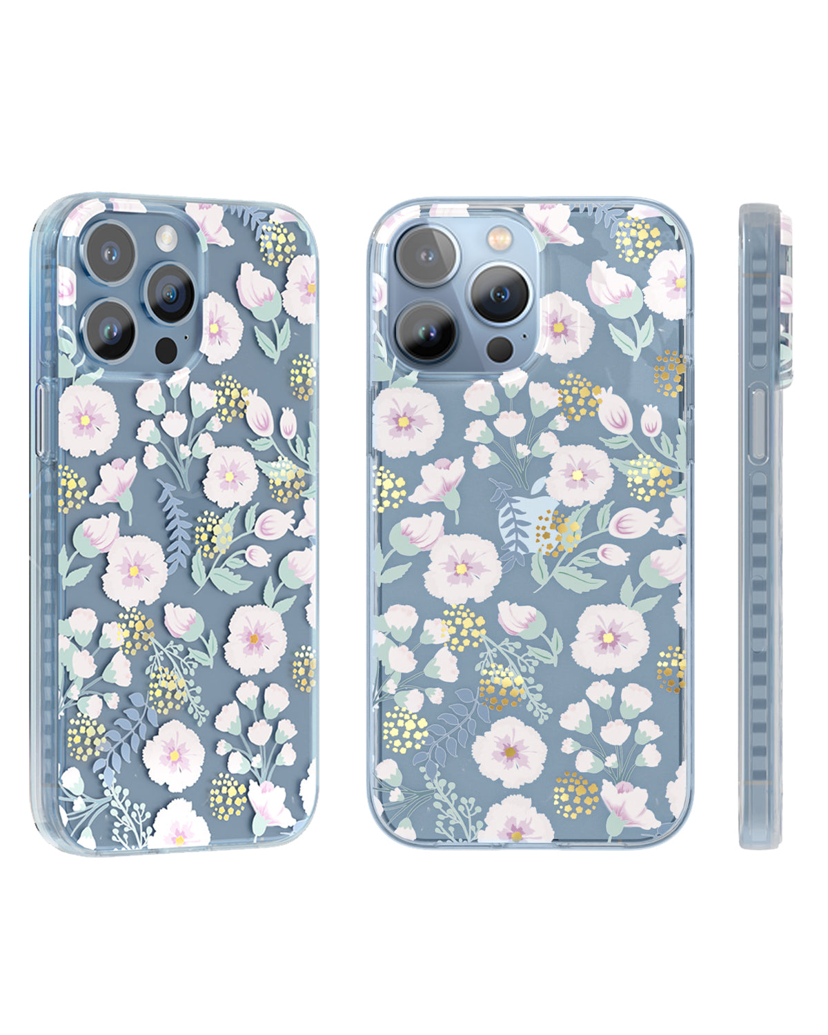 Floral iPhone Case In Blue With Soft Carnation Texture