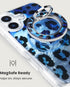 iPhone finger holder with striking blue leopard accents