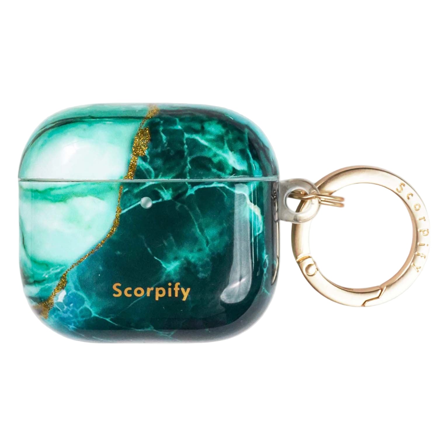 Emerald green marble airpods case with stone-inspired pattern