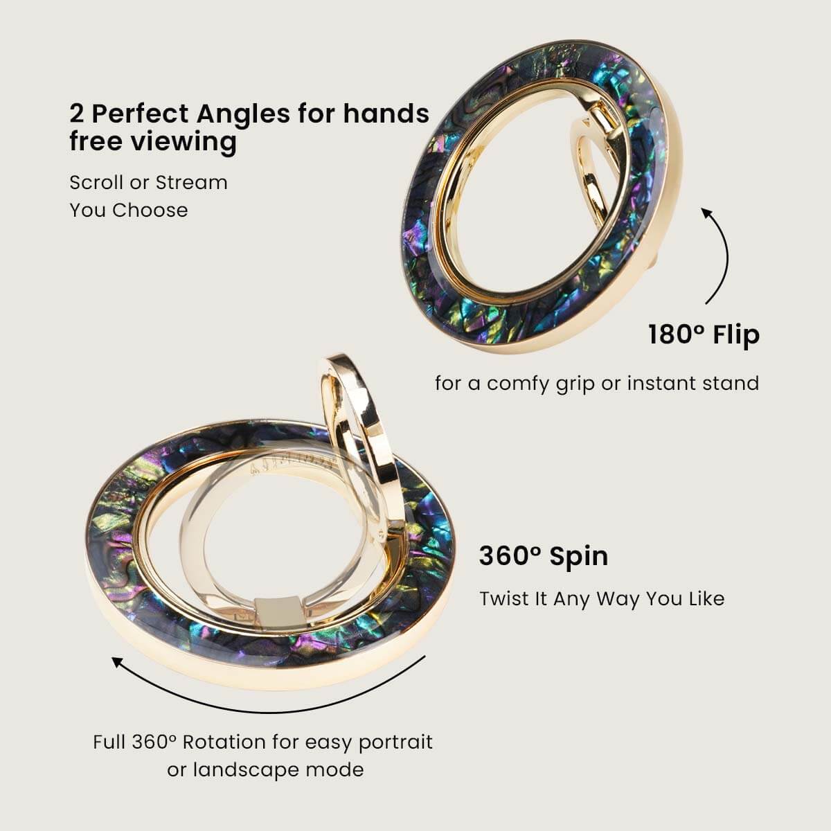 Abalone-inspired magnetic phone ring with shifting color effect