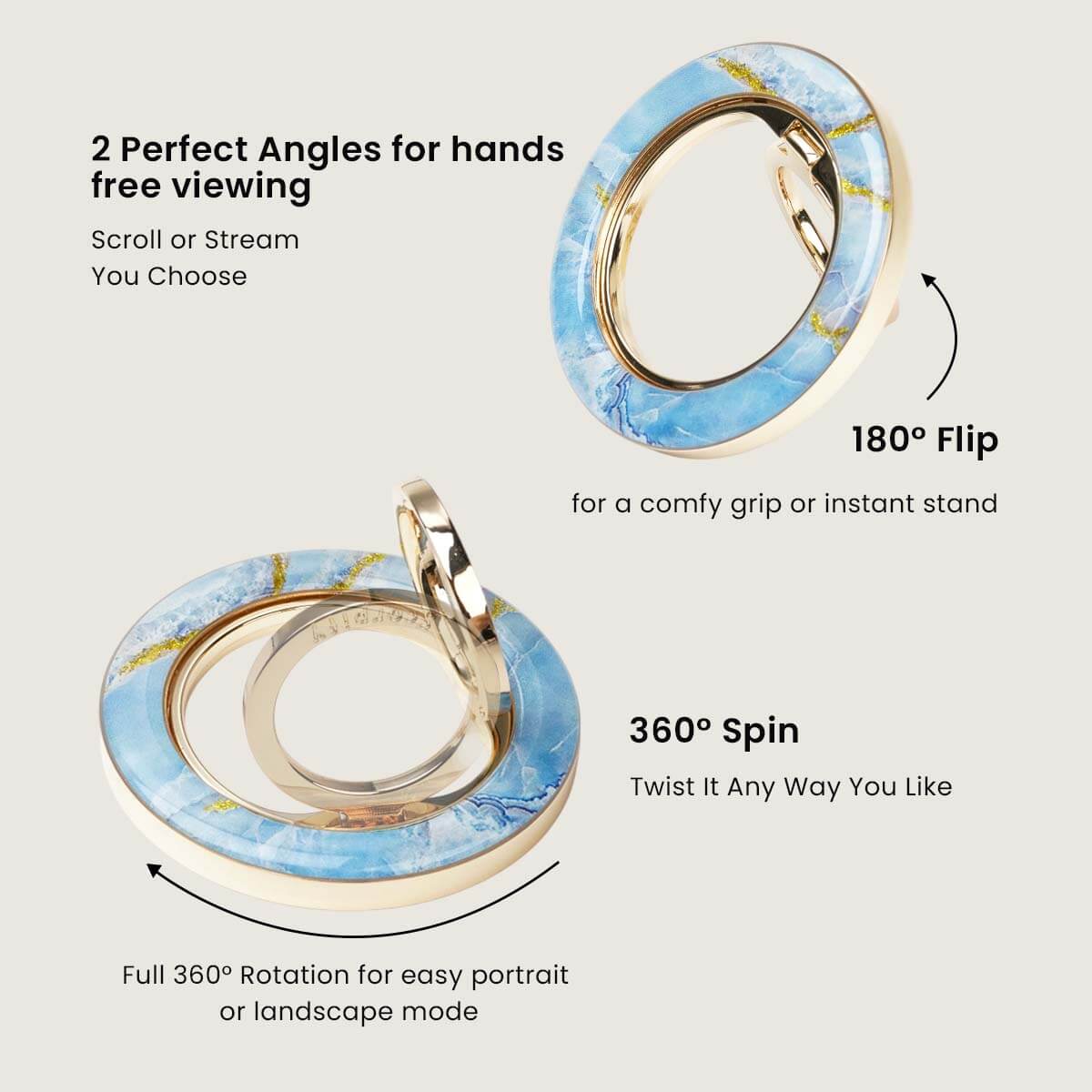 Blue marble magnetic phone ring inspired by natural stone