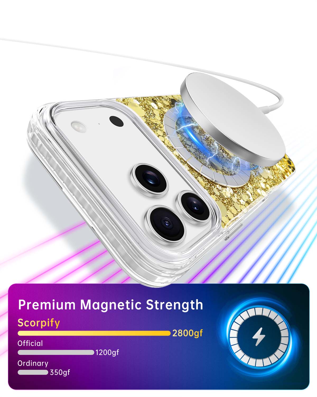 Sparkling bling cell phone case with luxe gold accents