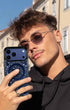 Blue glitter magnetic case easy one hand grip