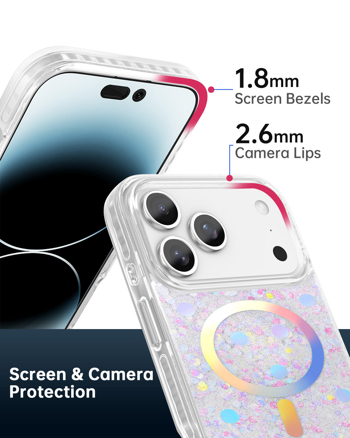 Opal glitter phone case with camera and screen guard