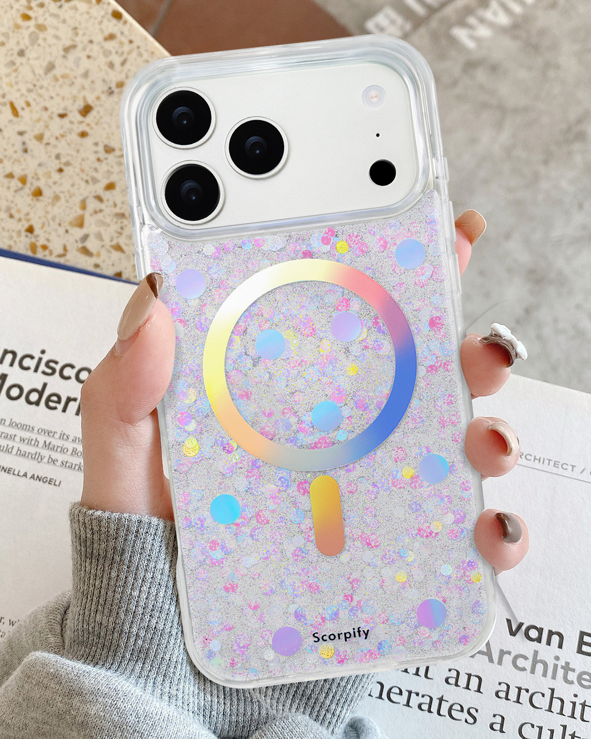 Opal sparkle magnetic case with easy wireless charging