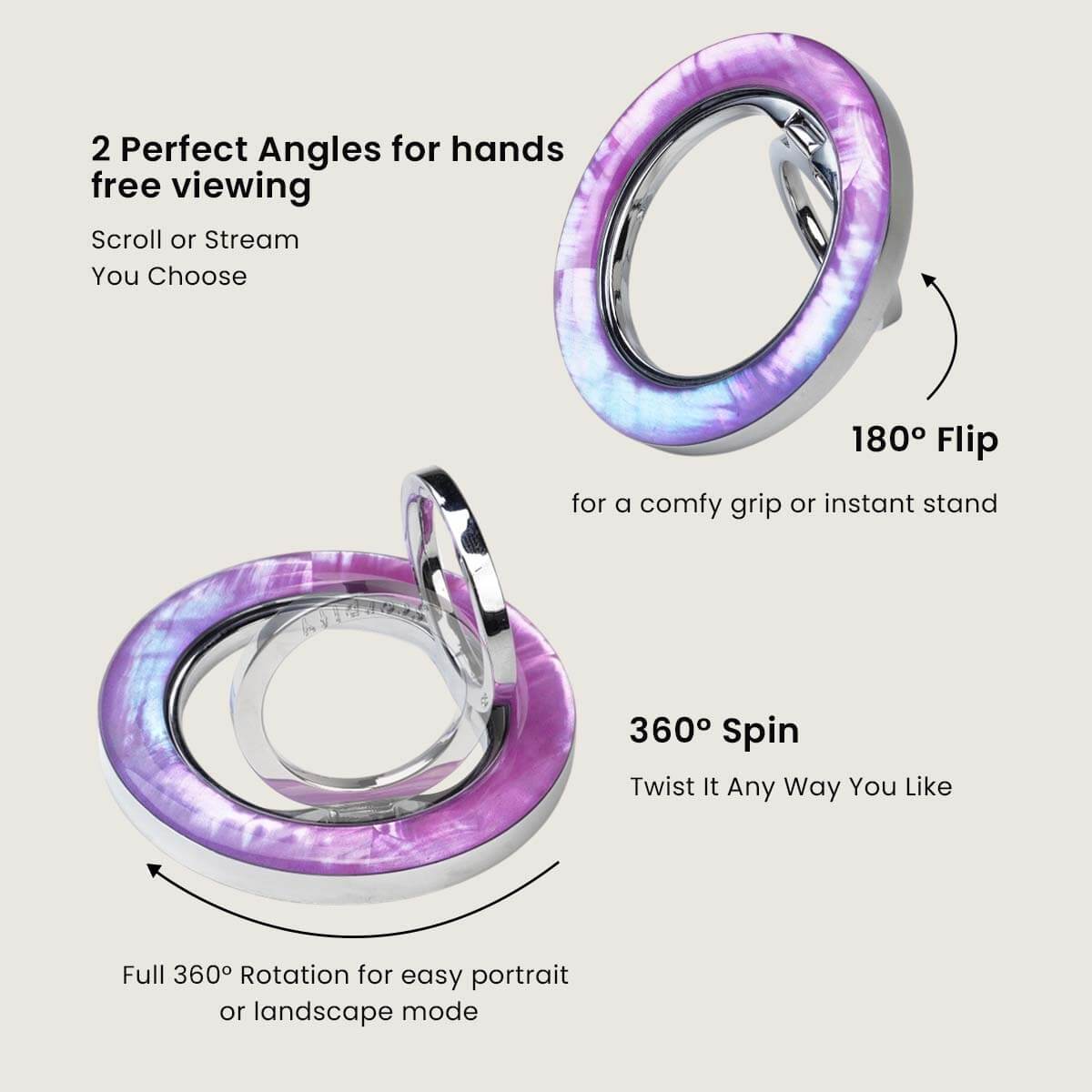 Pearlescent pink magnetic phone ring for everyday grip