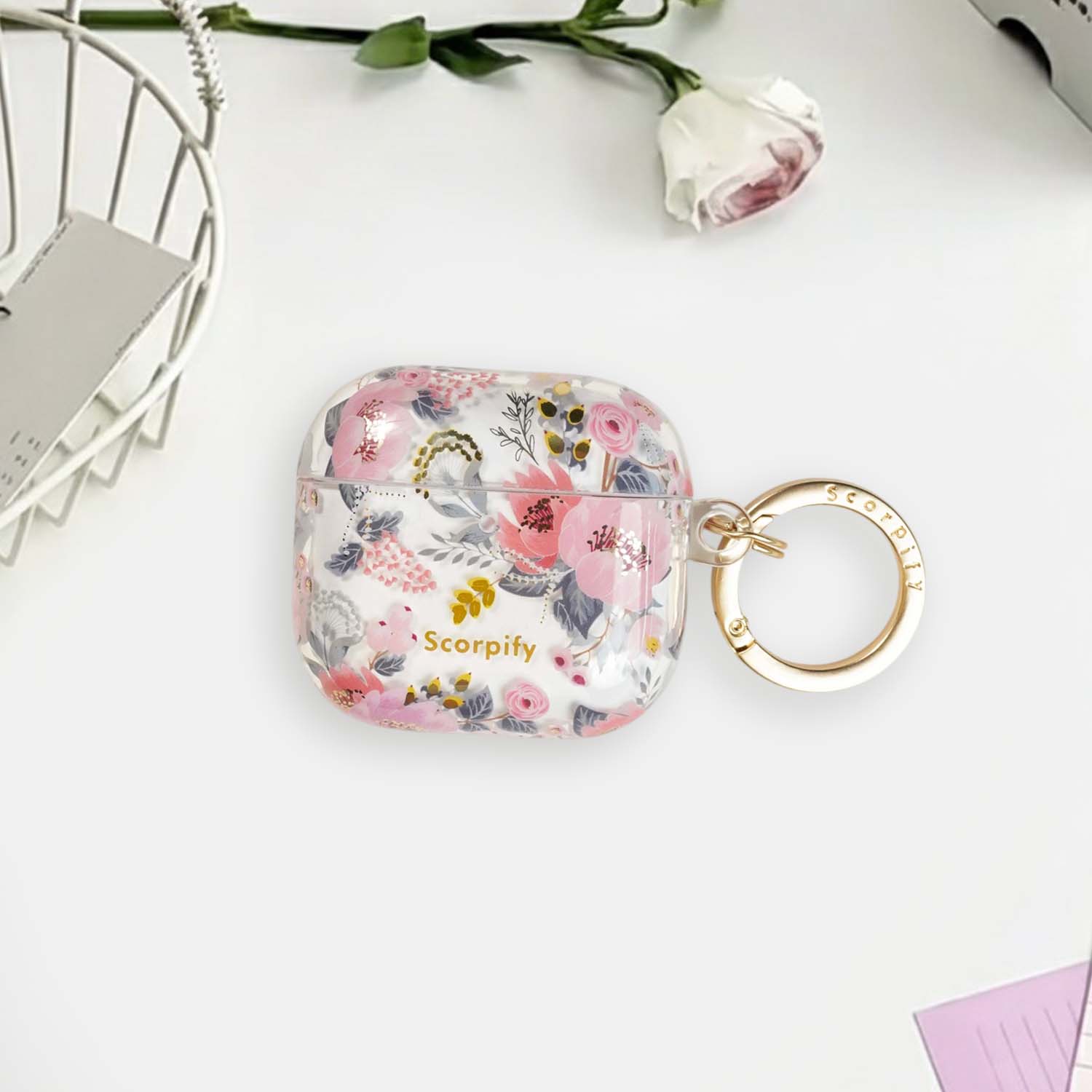 Airpod Case Cover In Pink Epiphyllum Floral Style