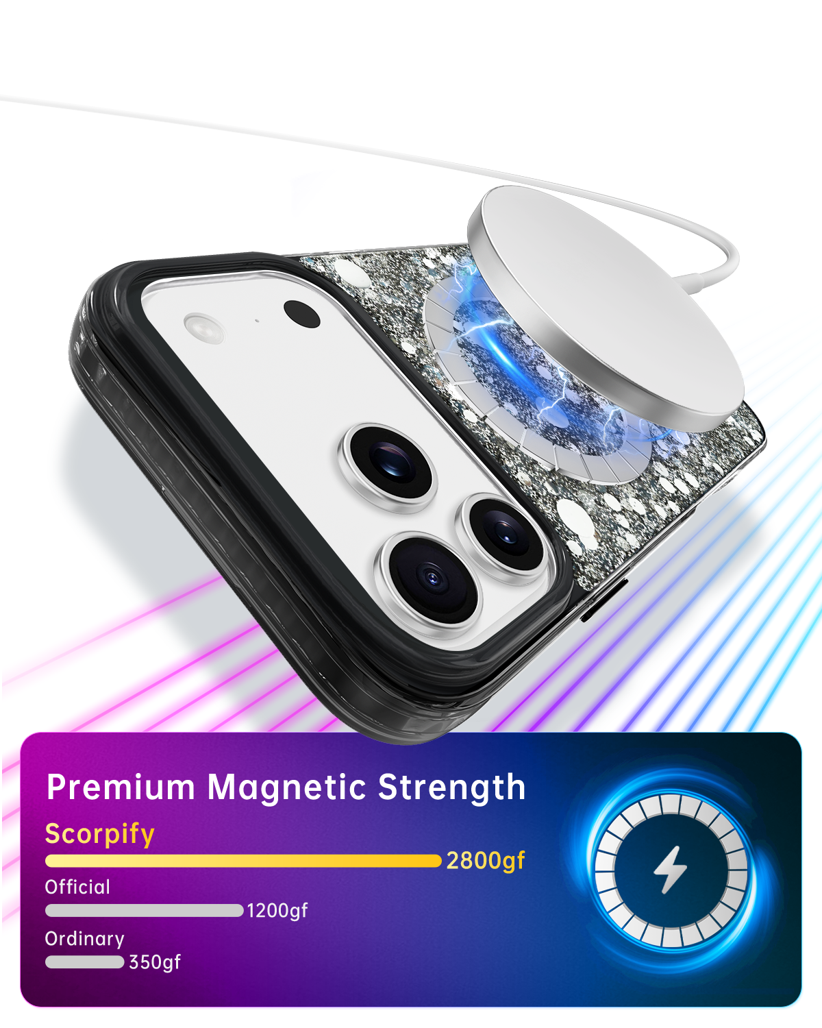 Sparkly iPhone case with MagSafe ring design