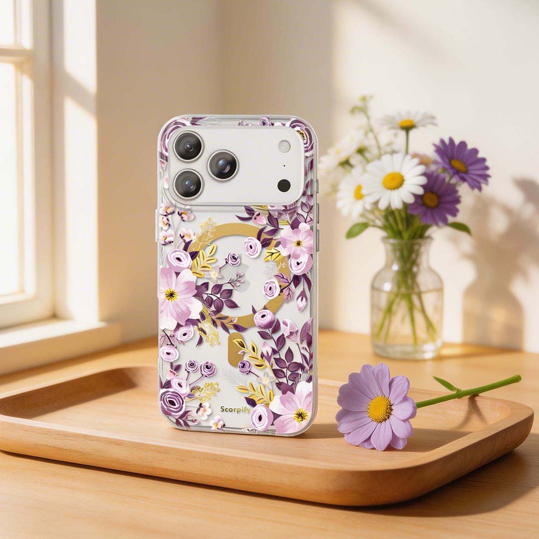 Clear Purple Nemophila Floral Magsafe iPhone Case - Scorpify
