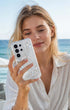 Model holding Gleam Pearl Luster Samsung Galaxy case