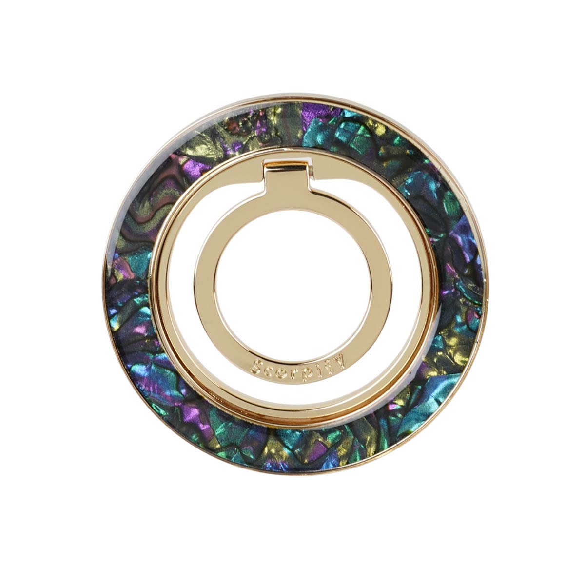 Sparkle abalone phone ring holder with iridescent shell tones