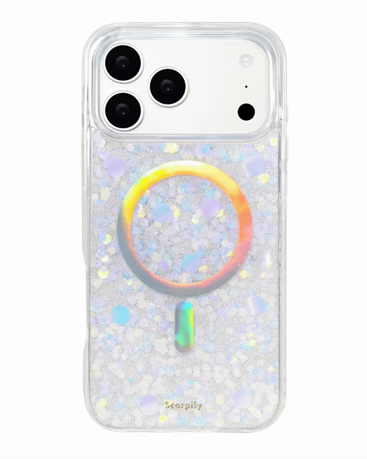 Clear glitter phone case with rainbow MagSafe ring