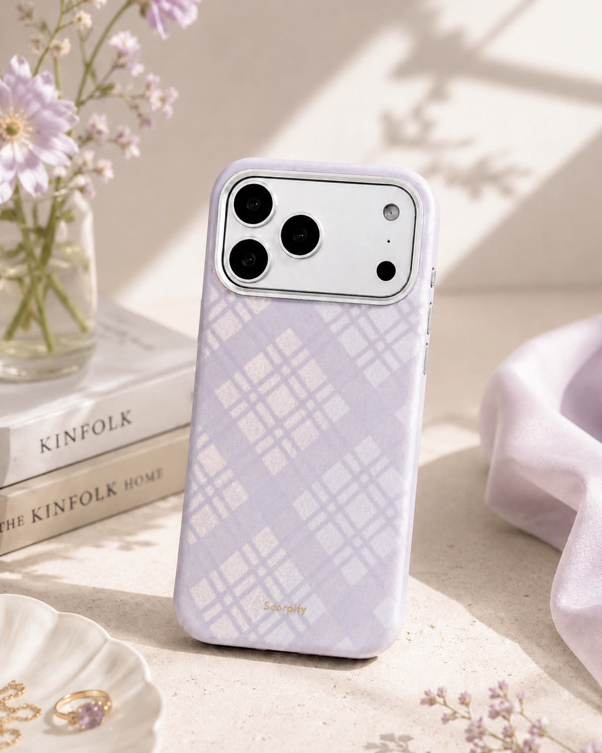 Lavender Tartan Lumina Leather MagSafe iPhone Case