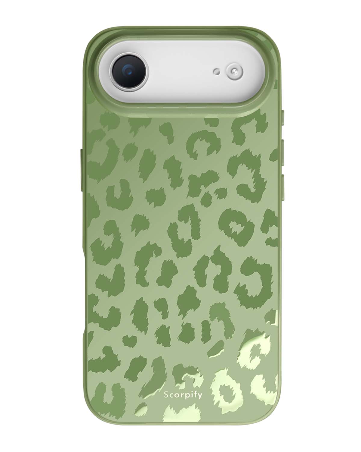 Deep moss color phone cover with striking leopard motifs