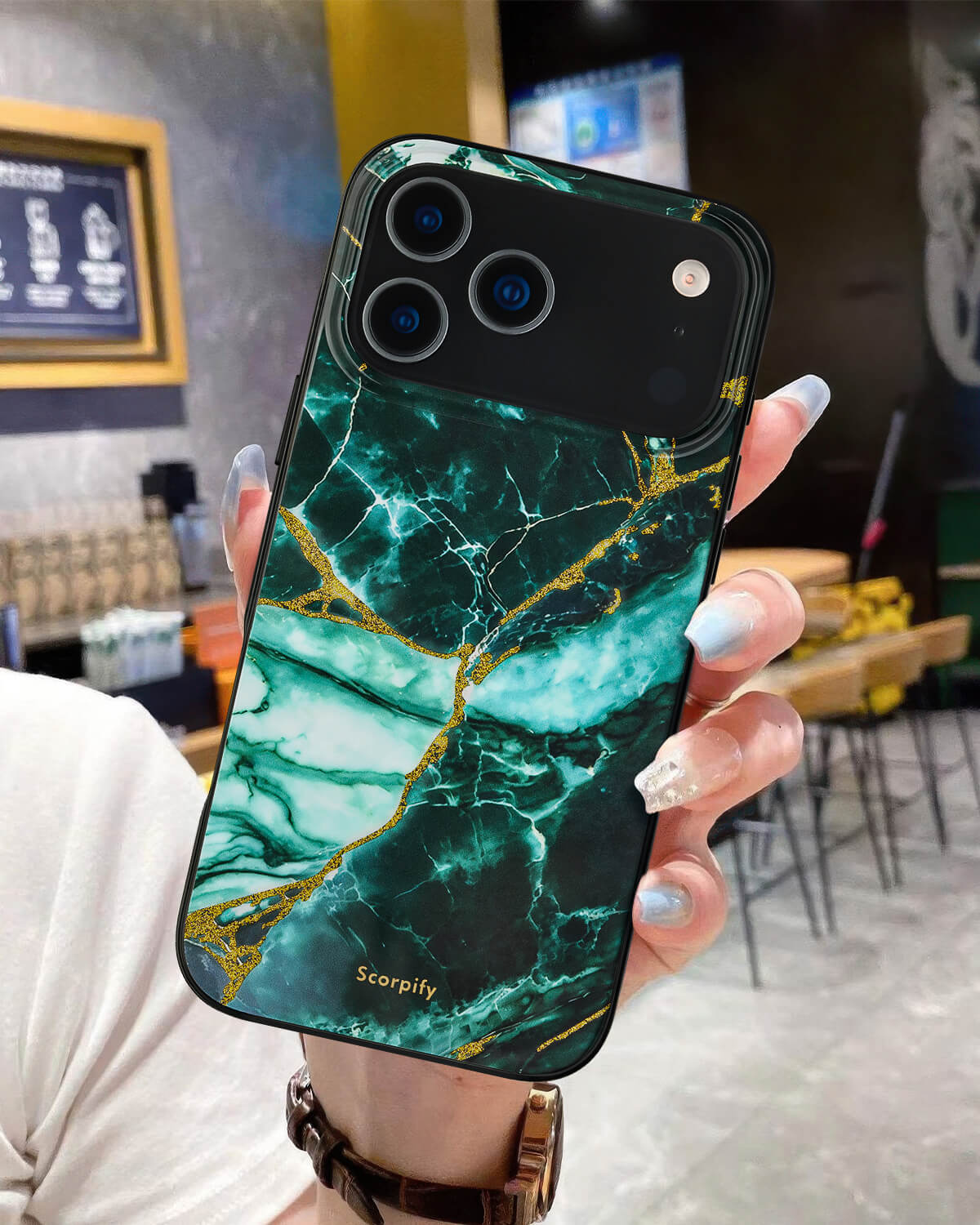 Emerald Green Marble Phone Case With Glossy Finish for iPhone 17