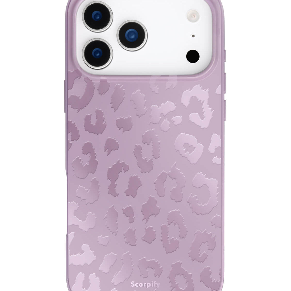 MagSafe-compatible iPhone case in soft purple leopard tones