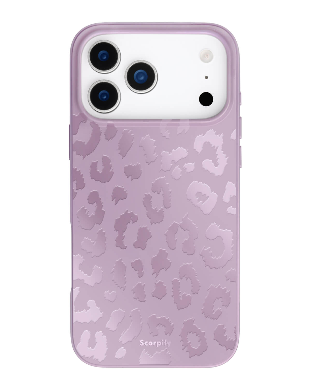 MagSafe-compatible iPhone case in soft purple leopard tones
