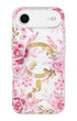 Durable MagSafe iPhone case with pink rose floral print