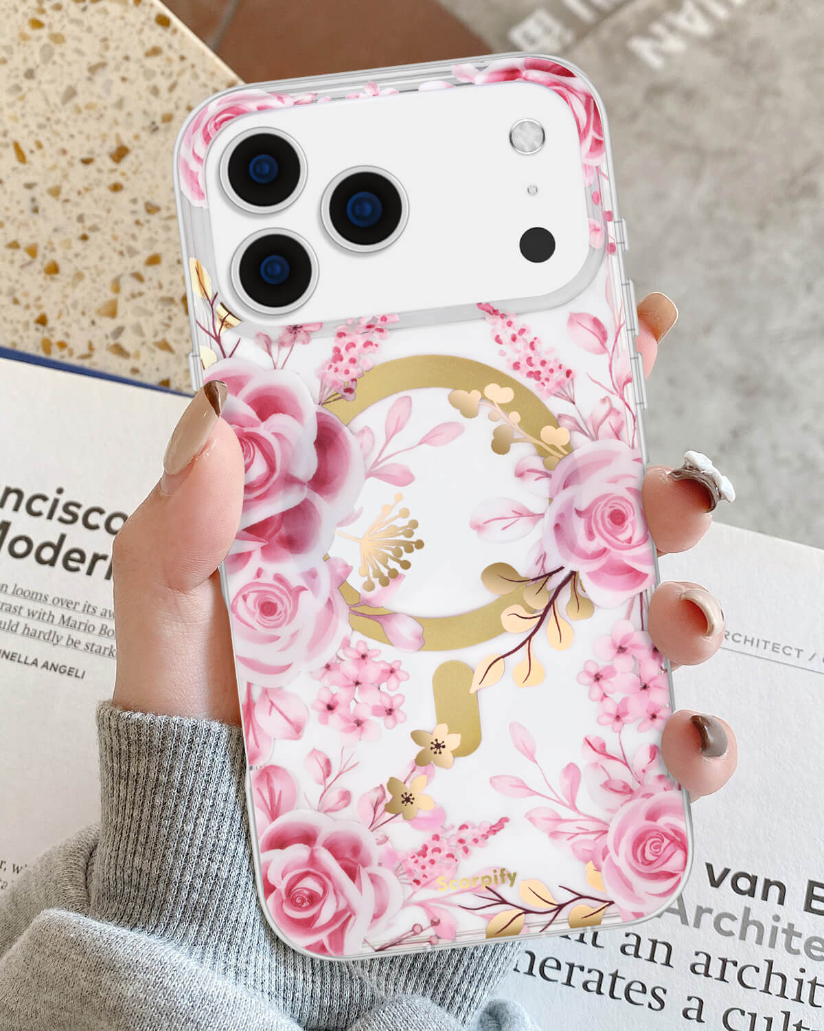 Elegant pink flower phone case with slim protective fit