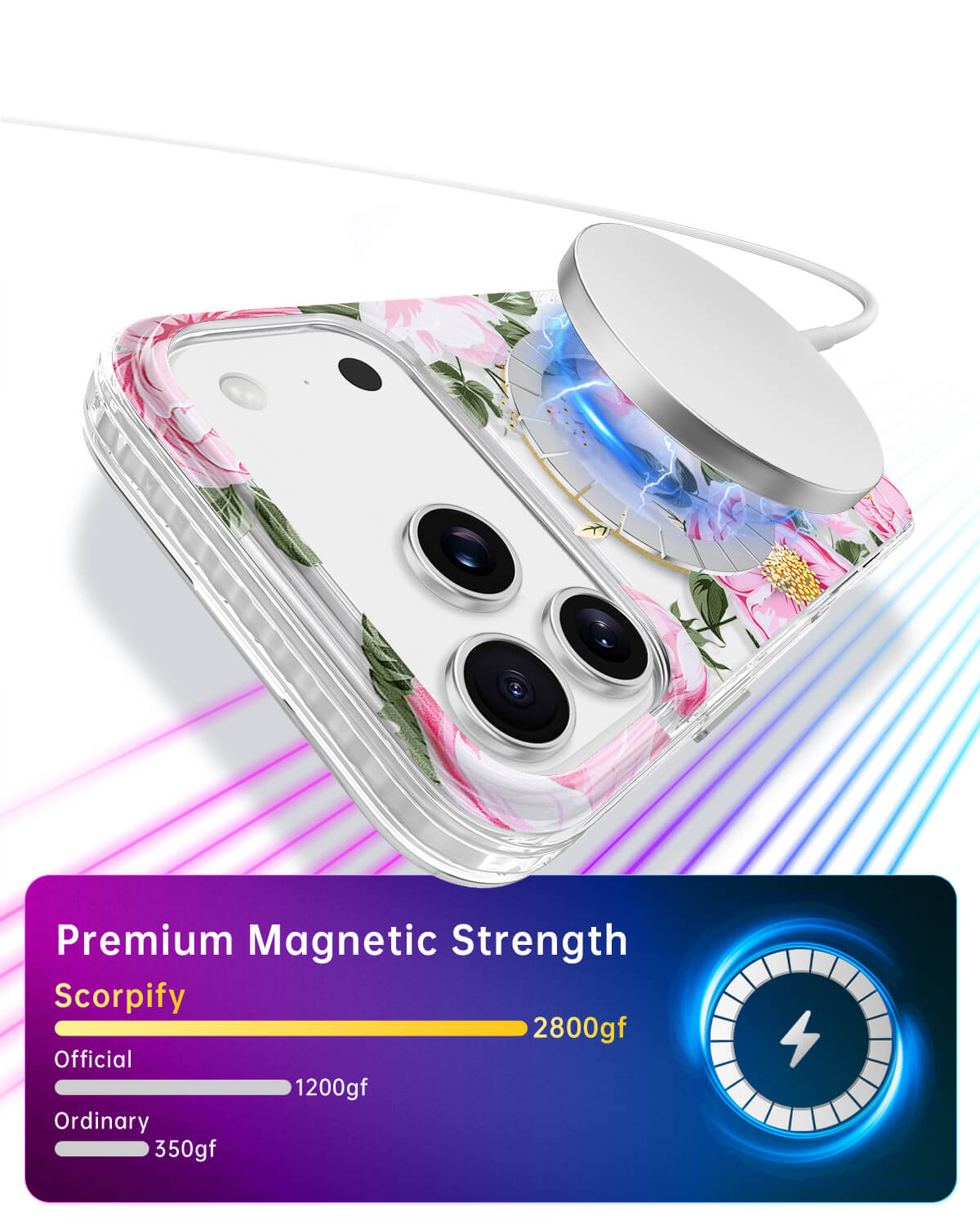 Pink floral iPhone case with MagSafe compatibility