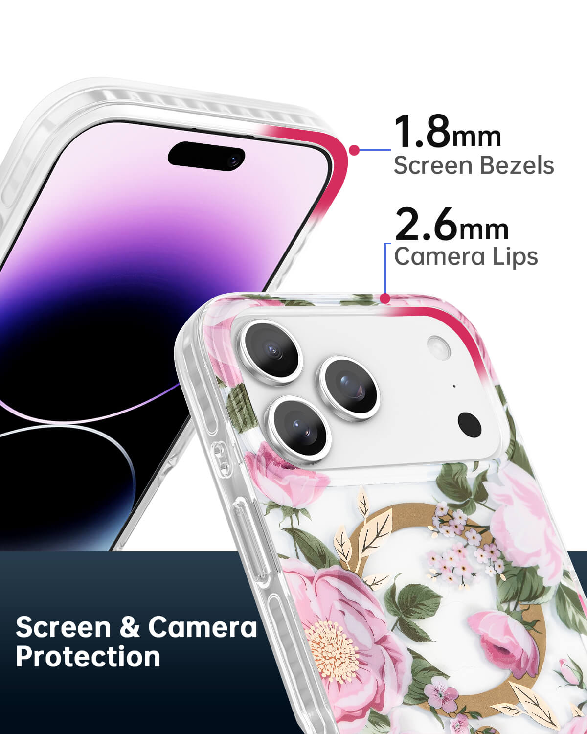 Slim protective iPhone cover floral in pink finish