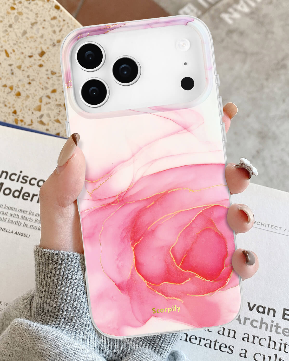 Stylish flower clear phone case with pink floral design