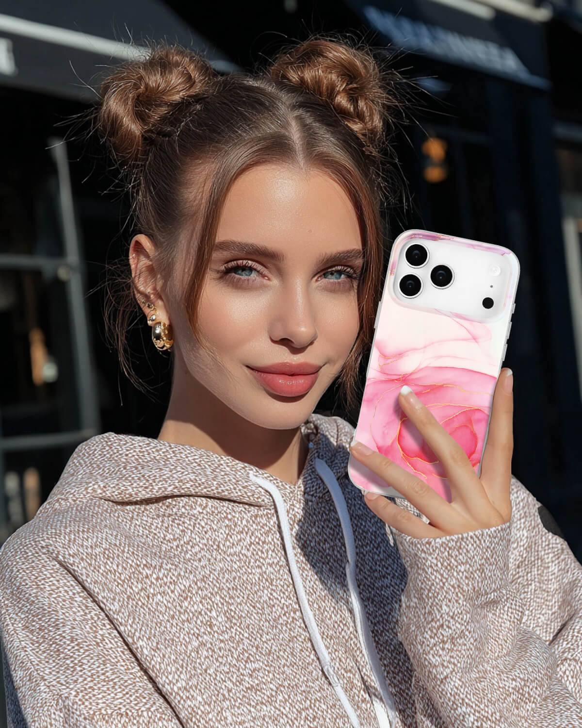 Elegant transparent floral iPhone 17 case in pink
