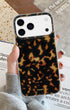 Stylish dark brown tortoise iPhone case with glossy finish