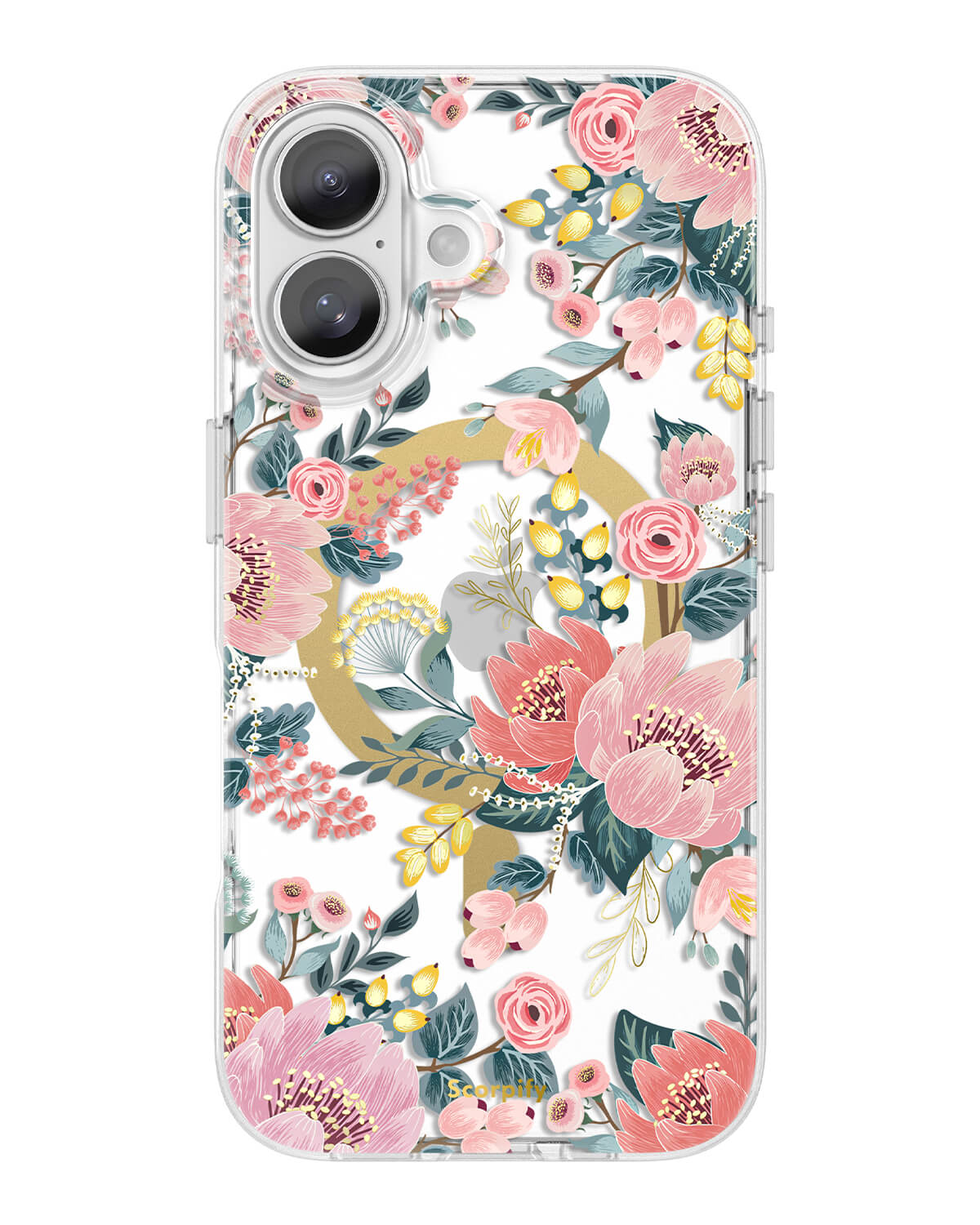 Artistic pink floral pattern applied to a magnetic iPhone case