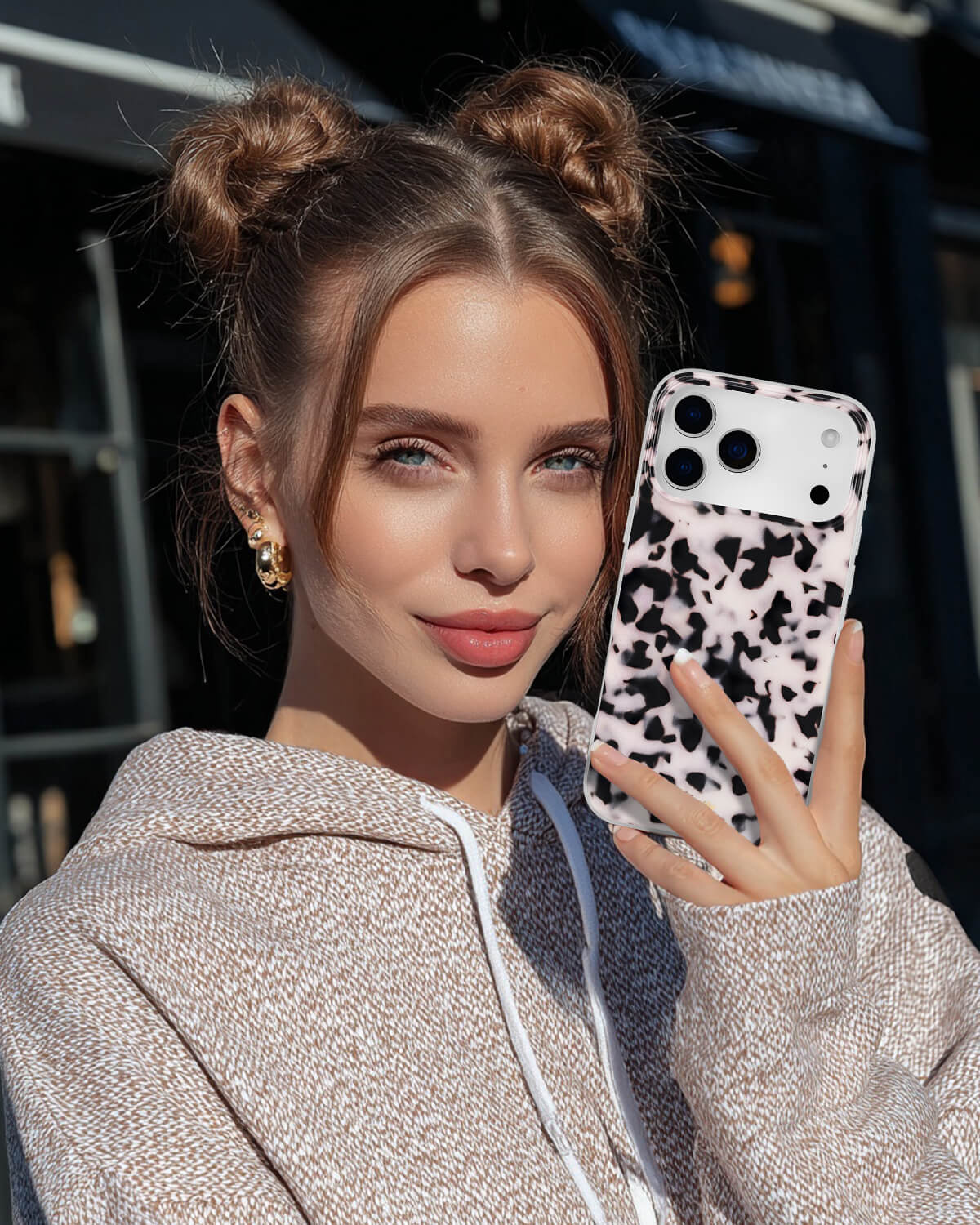 Modern pink tortoise print phone case MagSafe compatible