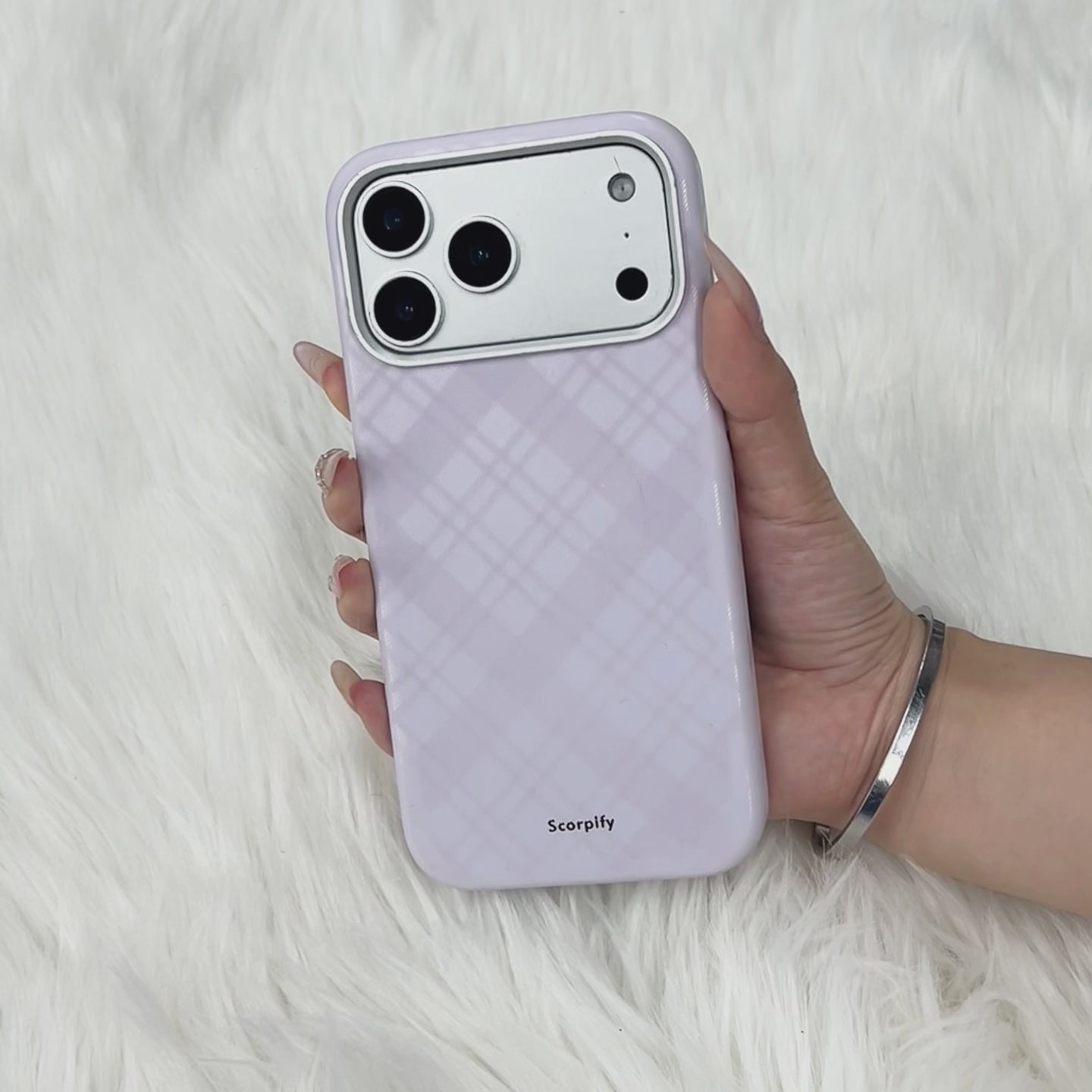 Lavender Tartan Lumina Leather MagSafe iPhone Case