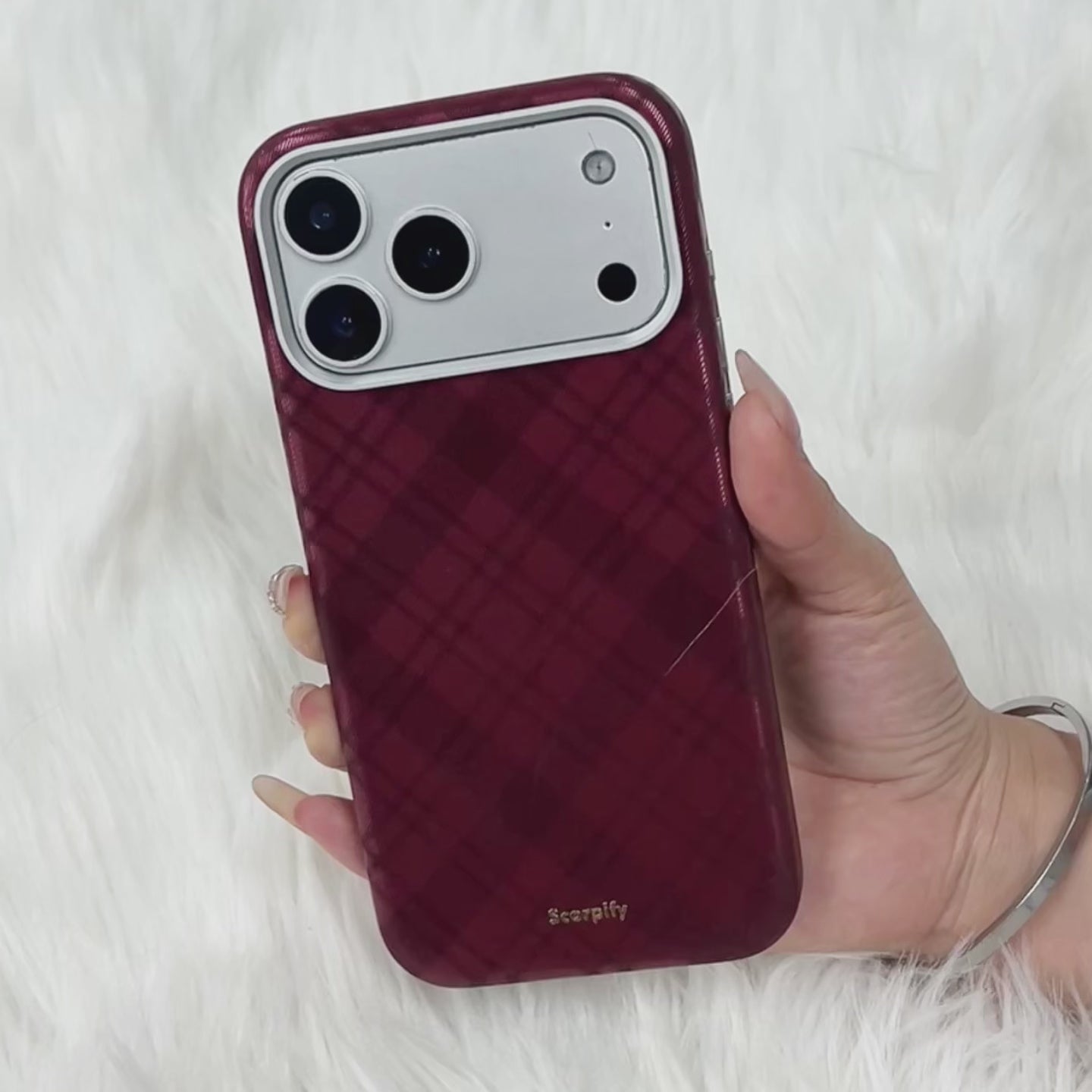 Burgundy Tartan Lumina Leather MagSafe iPhone Case