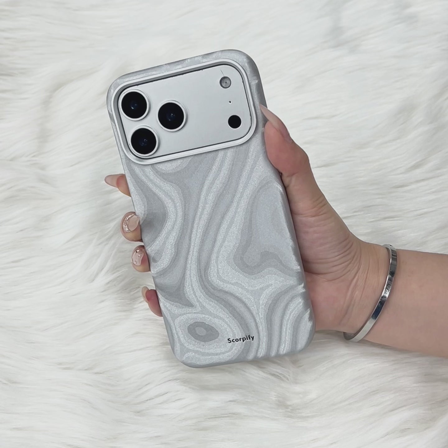 Silver Swirl Lumina Leather MagSafe iPhone Case