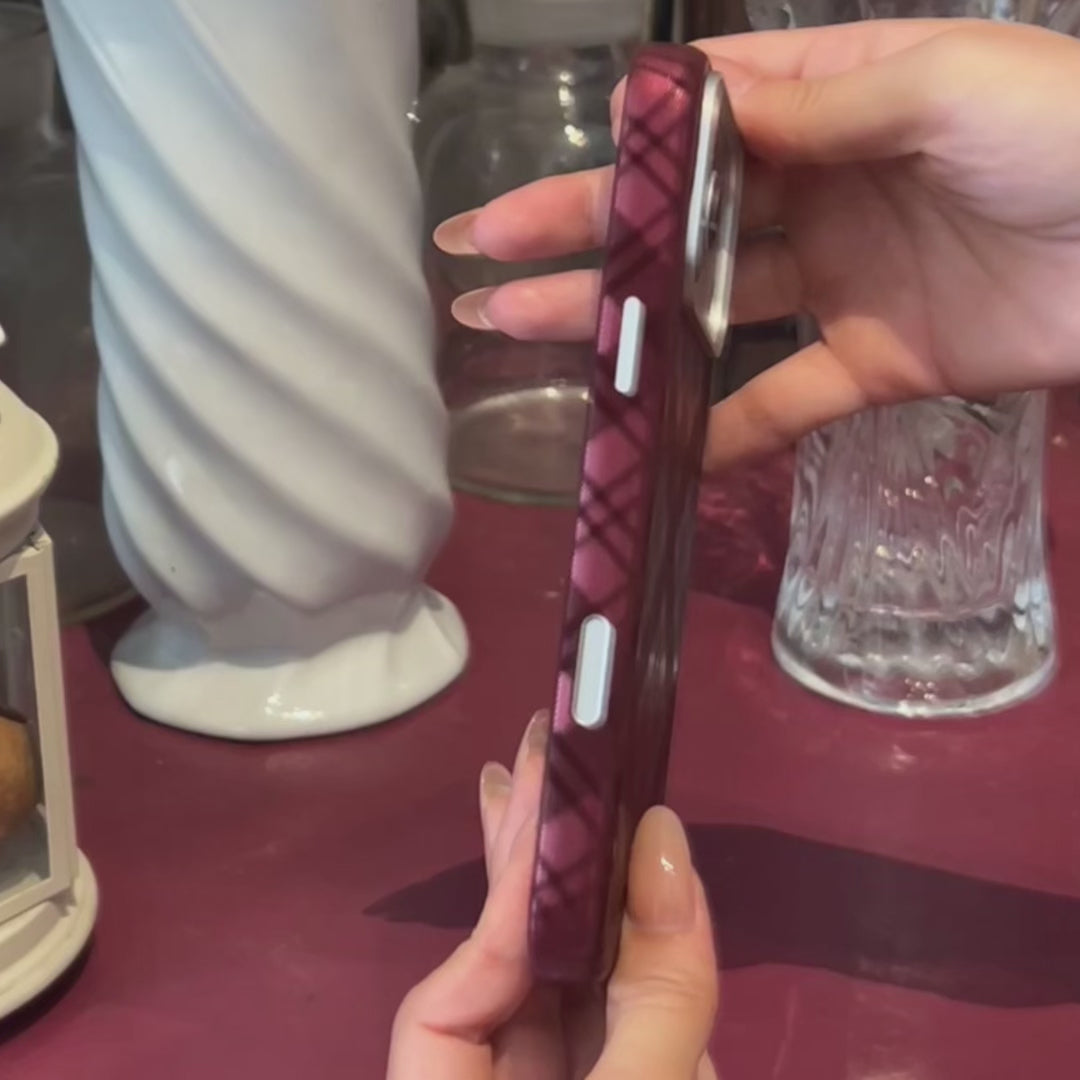 Burgundy Tartan Lumina Leather MagSafe iPhone Case