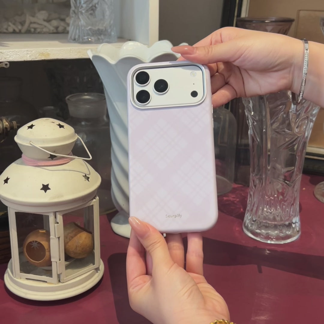 Lavender Tartan Lumina Leather MagSafe iPhone Case